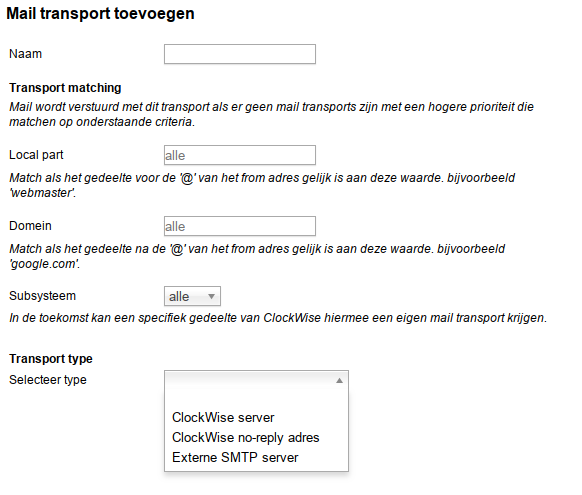 Mail transports toevoegen