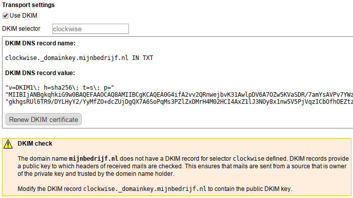 DKIM mail transport