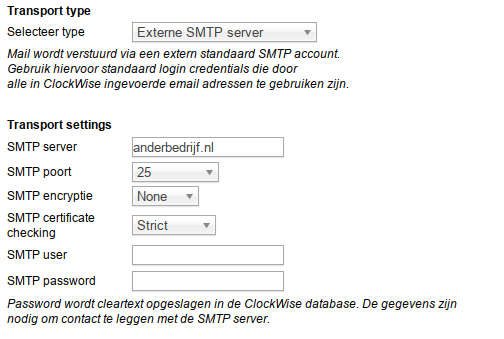 Mail transport external SMTP server